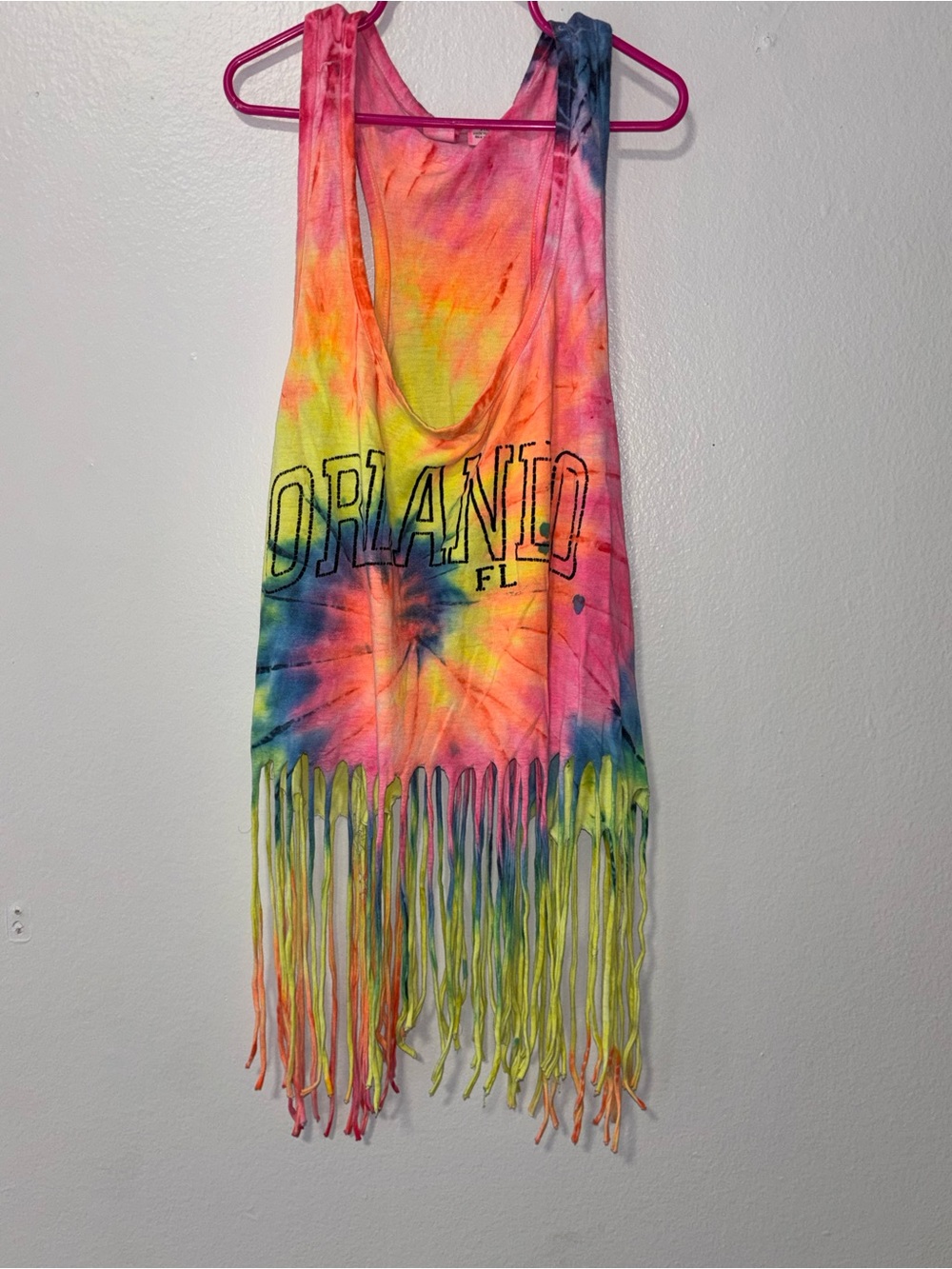 Orlando Tie-Dye Fringe Tank Top - Neon Multi